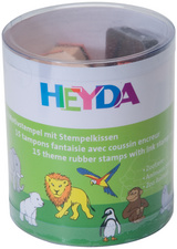 HEYDA Motivstempel-Set Zootiere, Klarsicht-Runddose