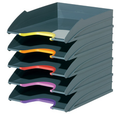 Durable Briefablage A4 (Varicolor) Ablagesystem mit 5 Fächern, Blauer Engel zertifiziert, anthrazit mit farbigen Griffzonen, 770557 uf