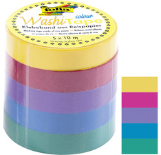 folia Deko-Klebeband Washi-Tape UNI PASTELL, 5er Set