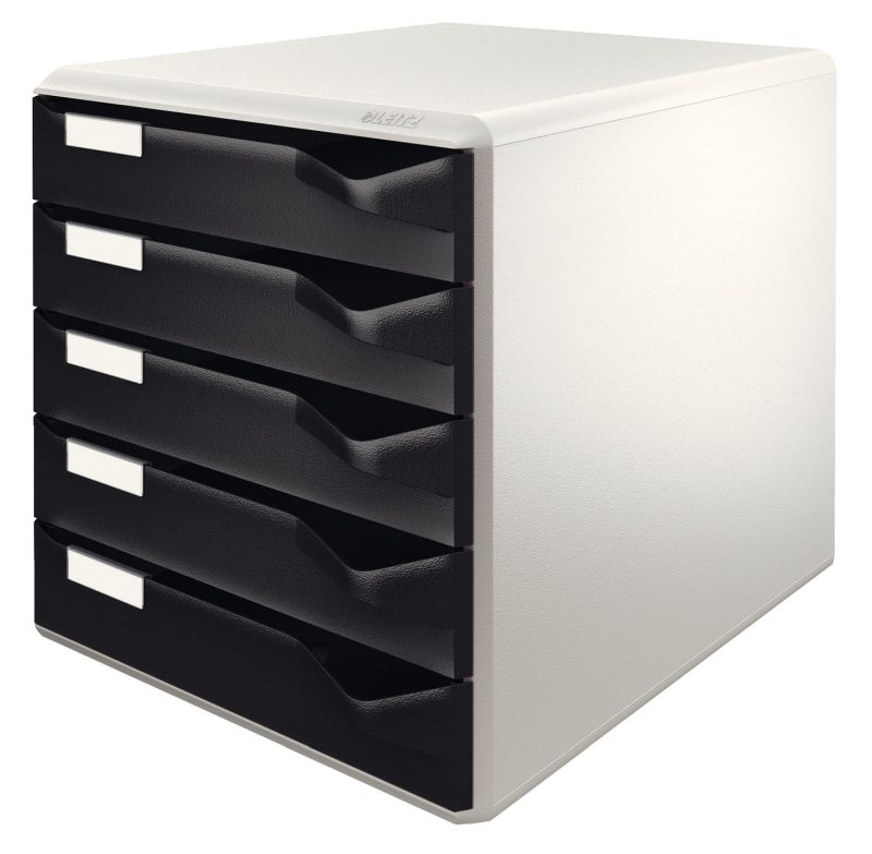 Leitz 5280 Schubladenset Post-Set - A4/C4, 5 halboffene Schubladen, lichtgrau/schwarz