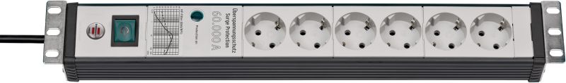 Brennenstuhl 1156057696 Premium-Line 60.000A Überspannungsschutz-Steckdosenleiste 6-fach schwarz/lichtgrau 3m H05VV-F 3G1,5 19 Format