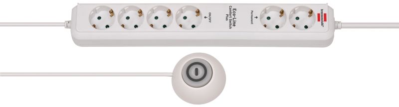 brennenstuhl Eco-Line Comfort Switch Plus EL CSP 24 Steckdosenleiste 6-fach weiss 1,5m H05VV-F 3G1,5 2 permanent, 4 schaltbar beleuchteter Hand-/Fußschalter
