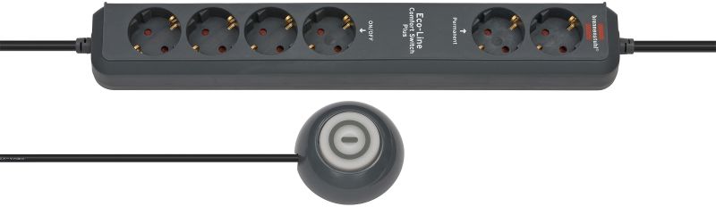 brennenstuhl Eco-Line Comfort Switch Plus EL CSP 24 Steckdosenleiste 6-fach anthrazit 1,5m H05VV-F 3G1,5 2 permanent, 4 schaltbar beleuchteter Hand-/Fußschalter