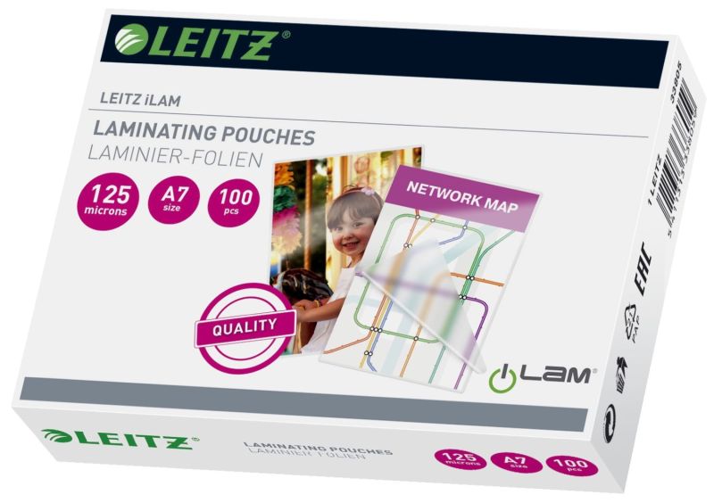 Leitz 33805 Folientasche - A7, glänzend, 125 mym, 100 Stück