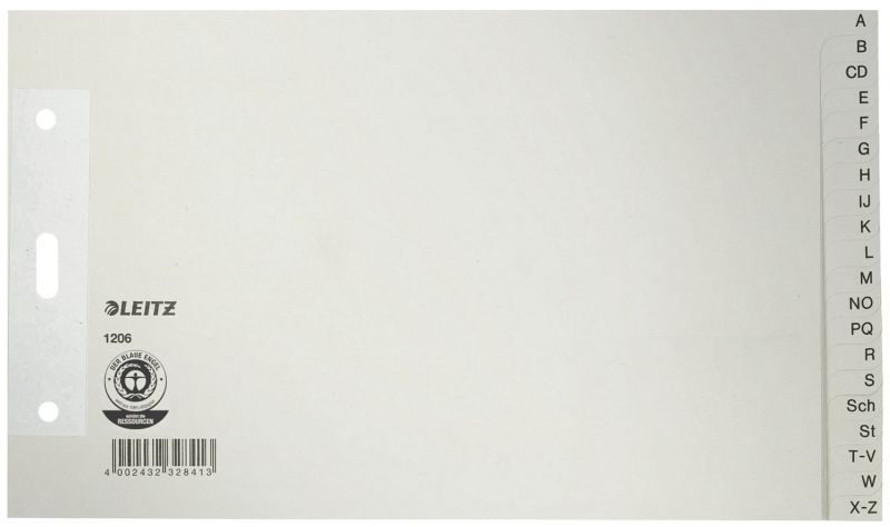 Leitz 1206 Papierregister A - Z - A5 quer, Überbreit, 100 g/qm, 20 Blatt, grau
