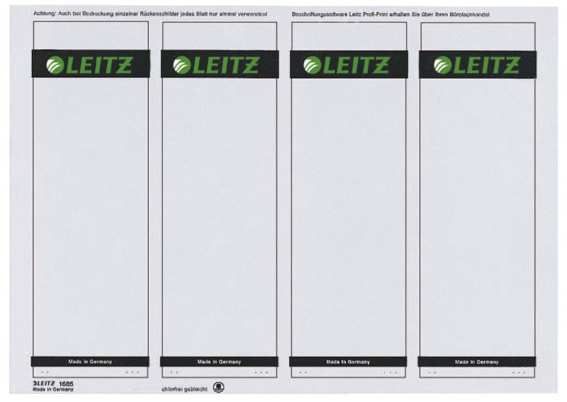 Leitz 1685 PC-beschriftbare Rückenschilder - Papier, kurz/breit,100 Stück, grau