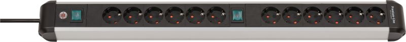 brennenstuhl Premium-Alu-Line Steckdosenleiste 12-fach 3m H05VV-F 3G1,5 2x 6-fach schaltbare Steckdosen