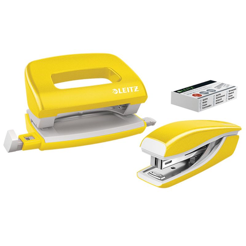Leitz 5561 Set Mini Locher Heftgerät NeXXt WOW - gelb metallic