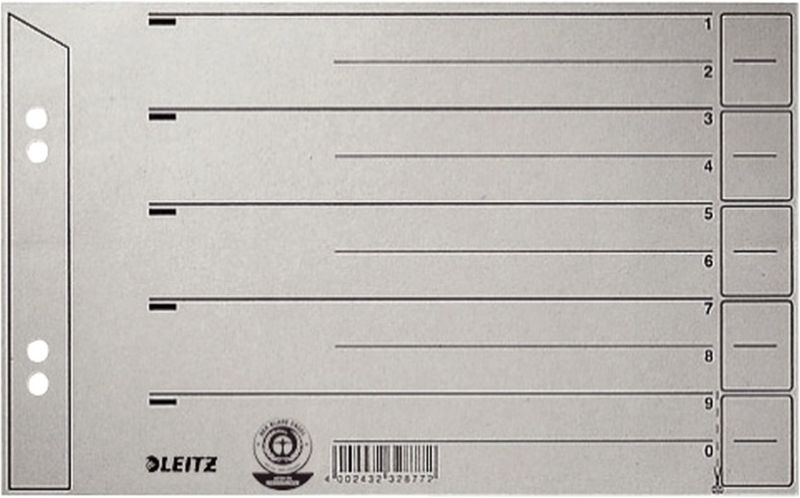 Leitz 1656 Trennblätter - Lochung hinterklebt, Überbreite, A5 quer, grau, 100 Stück