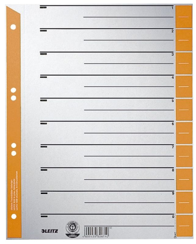 Leitz 1652 Trennblätter - A4 Überbreite, orange, farbiger Lochrand, 100 Stück