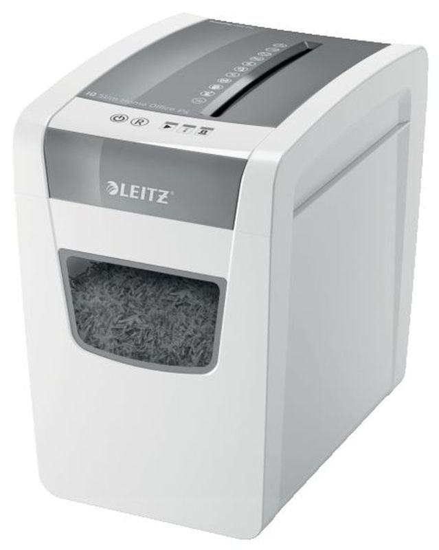 Leitz Aktenvernichter IQ Slim Home Office - Partikelschnitt P4, 10 Blatt, weiß