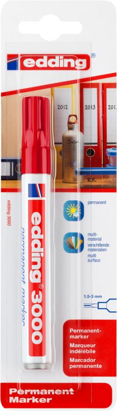 Permanentmarker edding 3000, nachfüllbar, 1,5 - 3 mm, rot