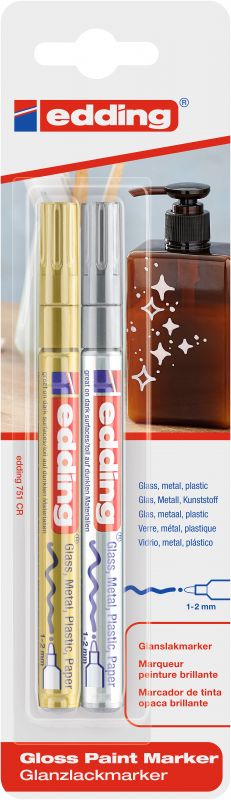 Glanzlack-Marker creative 751, 1 - 2 mm, gold und silber