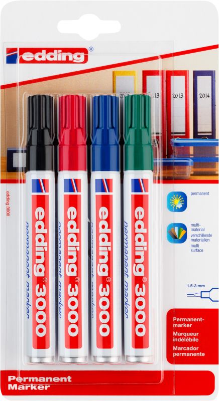 Permanentmarker edding 3000, nachfüllbar, 1,5 - 3 mm, sortiert
