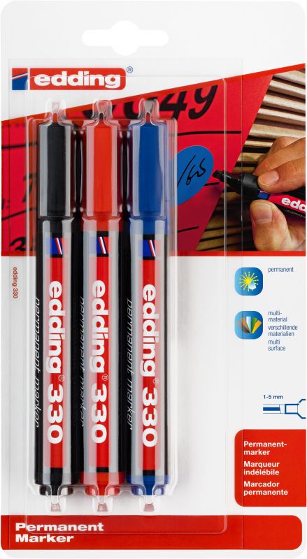 Permanentmarker edding 330, nachfüllbar, 1 - 5 mm, schwarz, rot, blau