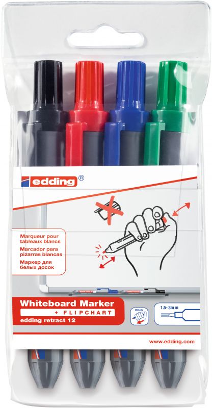 Whiteboardmarker edding retract 12,  nachfüllbar, 1,5 - 3 mm, sortiert