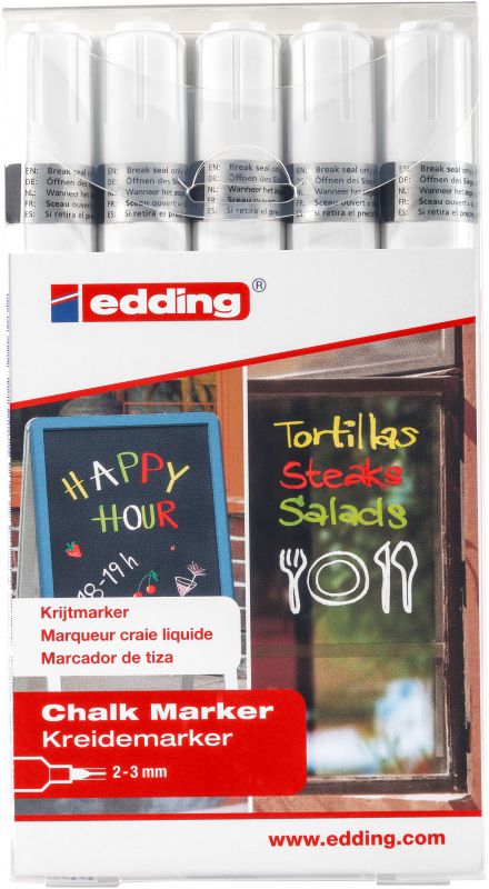 Kreidemarker edding 4095, 2 - 3 mm, 5x weiß