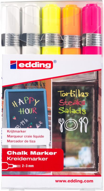 Kreidemarker 4095, 2 - 3 mm, 2x weiß, neongelb, neonorange und neonpink