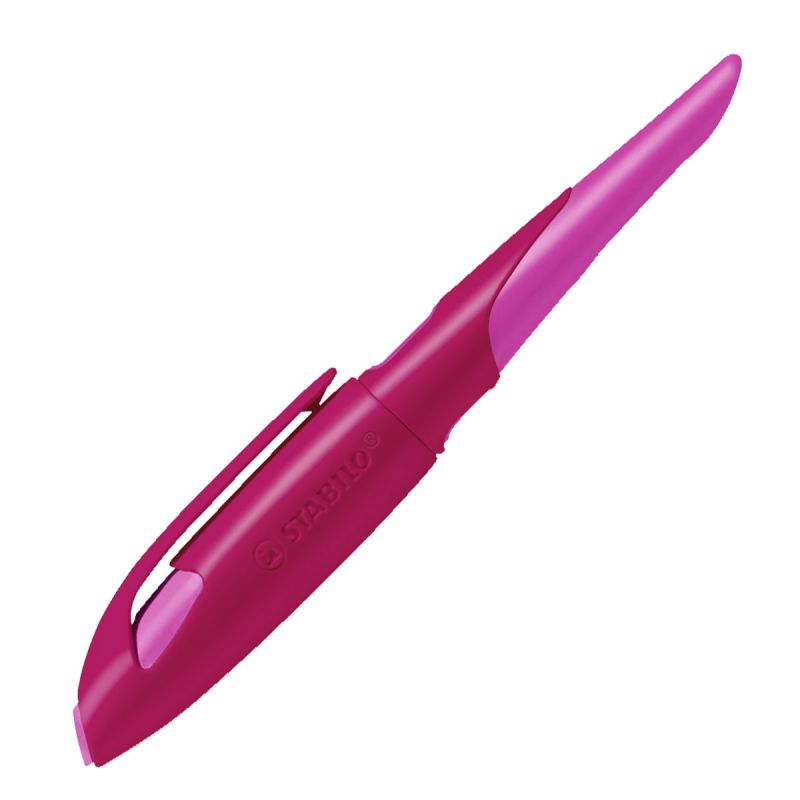 Ergonomischer Schulfüller für Rechtshänder mit Standard-Feder M - STABILO EASYbirdy in beere/pink - Einzelstift - inklusive Patrone - Schreibfarbe blau (löschbar)