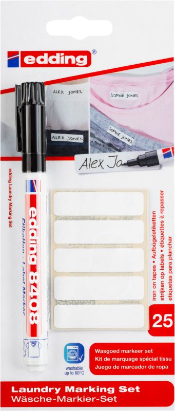 Wäsche-Markier-Set 8408, inkl.25 Wäscheetiketten, 0,75 mm, schwarz