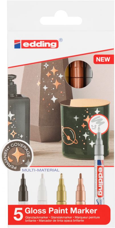 Glanzlackmarker 751 metallic, 1 - 2 mm, 5er Set sortiert