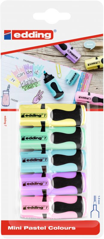 Textmarker 7 mini highlighter pastell, 1-3 mm, sortierte Blisterkarte