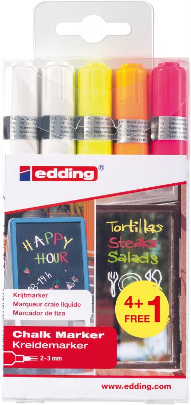 Kreidemarker 4095 BTS (4+1), 2-3 mm, 2x weiß, neongelb, neonorange und neonpink