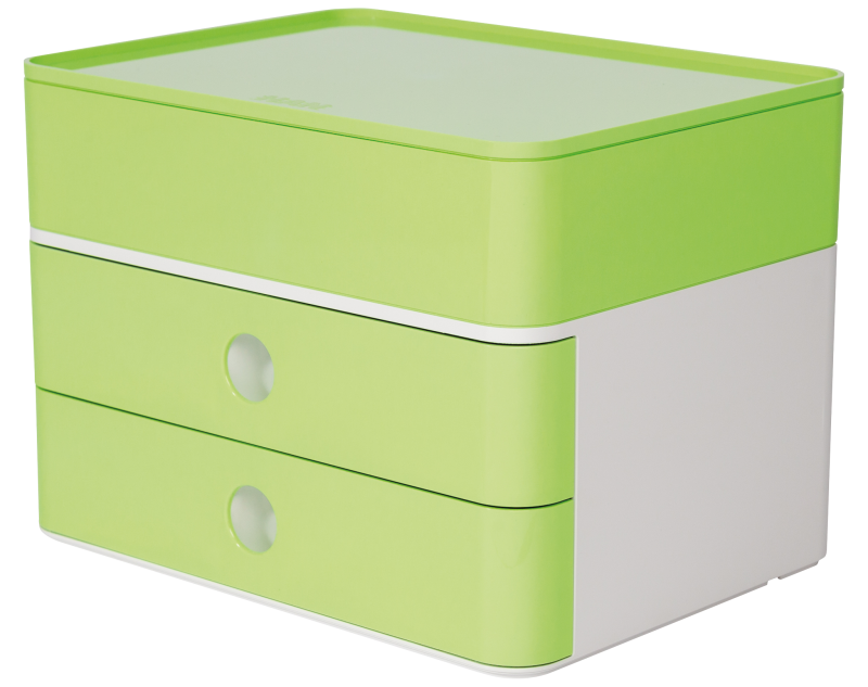 HAN SMART-BOX PLUS ALLISON – kompakte Design-Schubladenbox mit 2 Schubladen und Utensilienbox mit Deckel, lime green, 1100-80