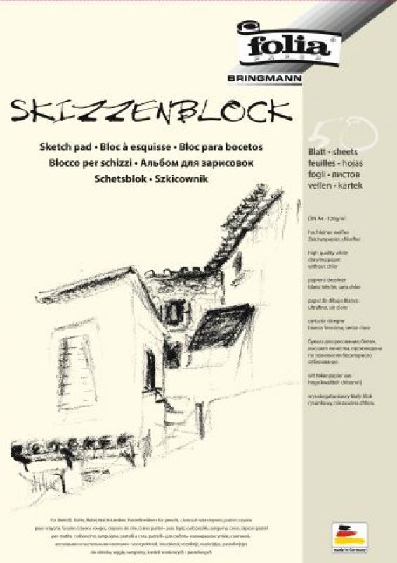 folia 8303 - Skizzenblock, DIN A3, 120 g/qm, weiß, 50 Blatt - hochfeines, weißes Zeichenpapier, chlorfrei