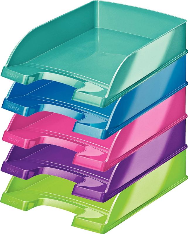 Leitz Briefkorb Briefablage WOW A4 (5er Pack, Farblich Sortiert) Blau, Eisblau, Pink, Violett und Grün