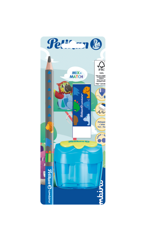 Pelikan combino® Set  mit Schreiblernbleistift, Radiergummi und Anspitzer, farbig sortiert