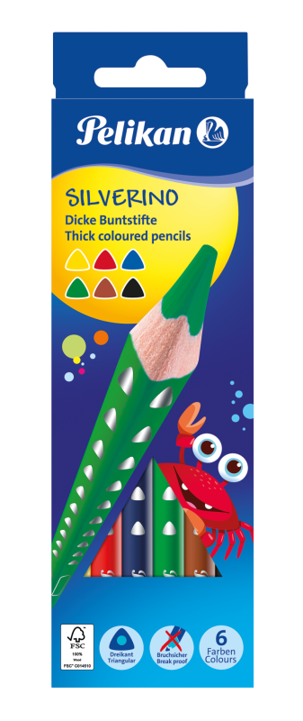 Pelikan Buntstifte SILVERINO, dreieckig, dick, 6 Farben