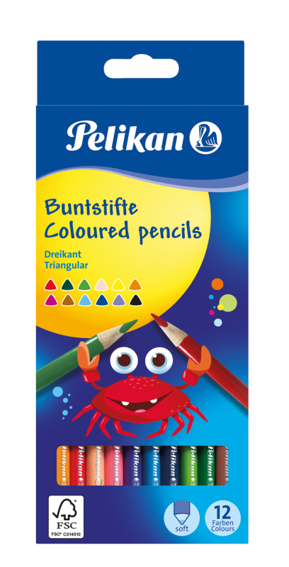 Pelikan Buntstifte Set, dreieckig, 12 Farben