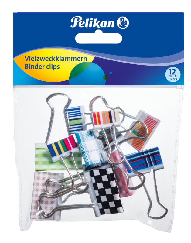 Pelikan Foldback Klammer, farbig sortiert, 12 Stück