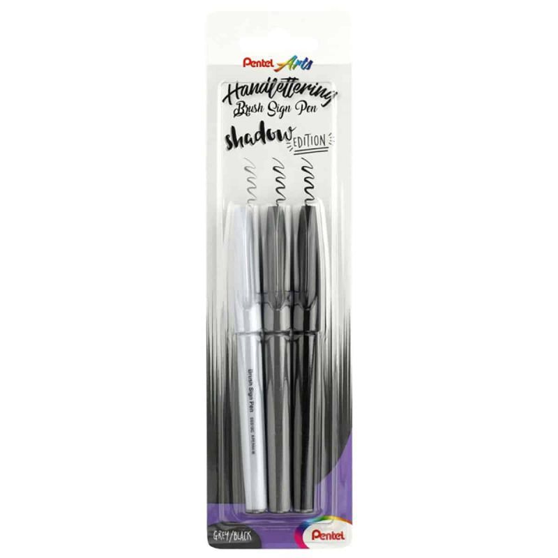 Pentel Brushpen Sign Pen Brush SES15 mit flexibler Pinselspitze, fein schreibend, Set mit 3 Schreibfarben
