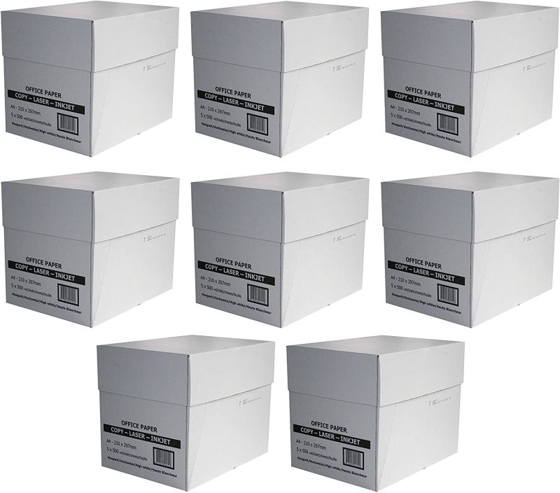20.000 Blatt Profi Business economy Pack 8 Karton mit je 2.500 Seiten Blatt Pages Kopier- & Druckerpapier weiß A4 80g/m² für Laser- & Tintenstrahldrucker, Kopier und Fax, weiß
