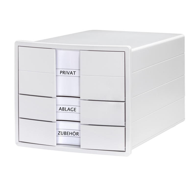 HAN Schubladenbox IMPULS – modernes Gehäusedesign für Papierformate DIN A4/C4. Mit 3 geschlossenen Schubladen und Schubladeneinsatz für DIN A4/C4, weiß, 1017-12