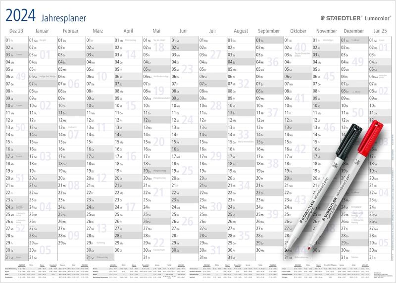 STAEDTLER Jahresplaner Lumocolor Set 2024 (Wandkalender Trocken abwischbar, Sonderedition), 641 JPAMZW