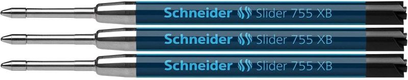 Schneider 77345 Slider 755 Kugelschreibermine (ViscoGlide-Technologie, dokumentenecht, XBExtrabreit) 3er Blisterkarte, schwarz