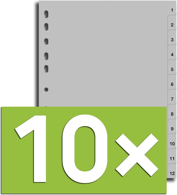 Durable Register für DIN A4, volldeckend (10er Pack - grau, 1-12)