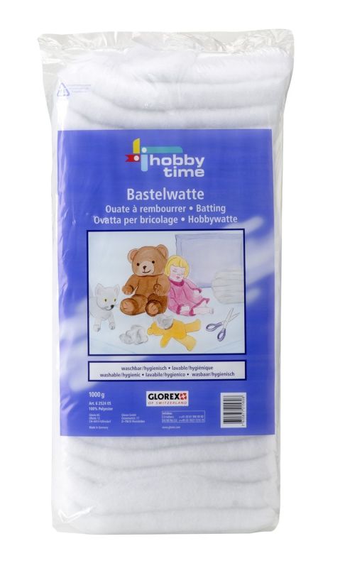GLOREX 6 2524 05 - Bastelwatte, 1 kg weiß, 100 % Polyester, waschbar bis 30°C, schwer entflammbar, ideal zum Basteln und als Füllmaterial für Kissen, Puppen und Stofftiere