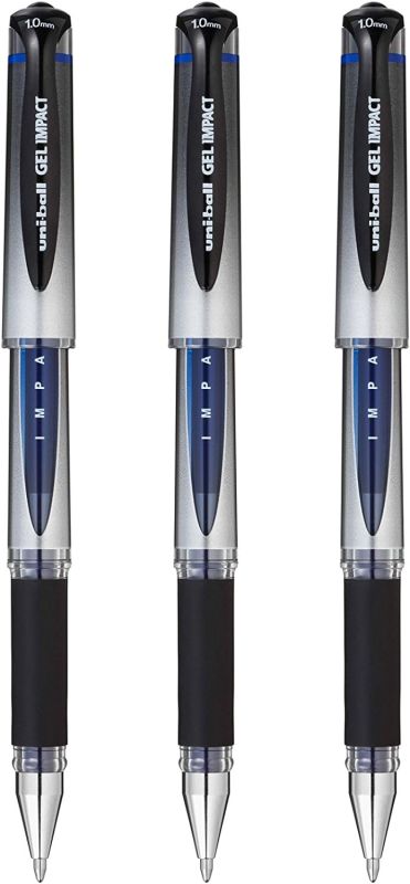 uni-ball 153486449 UM-153S Signo Impact Gelschreiber mit gummiertem Griff, fälschungssicher, 1 mm breite Spitze, 3 Stück blau