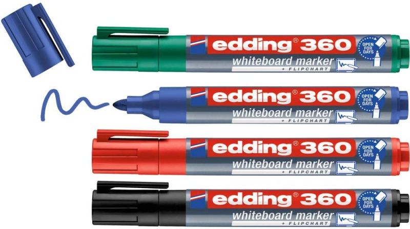edding 360 Whiteboardmarker - bunte Farben - 4 Whiteboard Stifte - Rundspitze 1,5-3 mm - Boardmarker abwischbar - für Whiteboard, Flipchart, Magnettafel, Memoboard - Sketchnotes - nachfüllbar