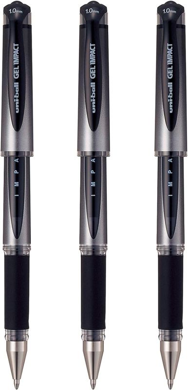 uni-ball 153529073 UM-153S Signo Impact Gelschreiber mit gummiertem Griff, Gel Super-Tinte, fälschungssicher, 1 mm breite Spitze, 3 Stück schwarz