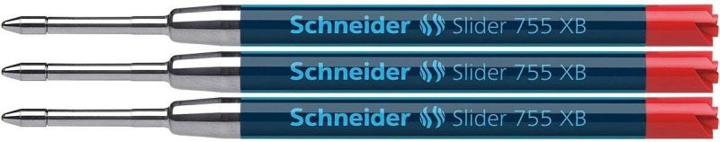 Schneider 77346 Slider 755 Kugelschreibermine (ViscoGlide-Technologie, Strichbreite XB) 3er Blisterkarte, rot
