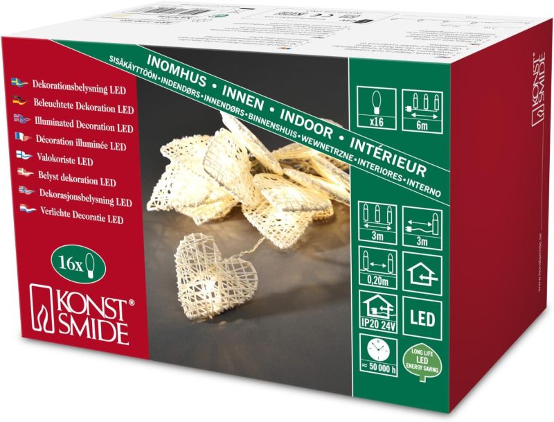 Konstsmide 3150-103 Dekoration für den Innenbereich, 16 LEDs, geflochtene Herzen