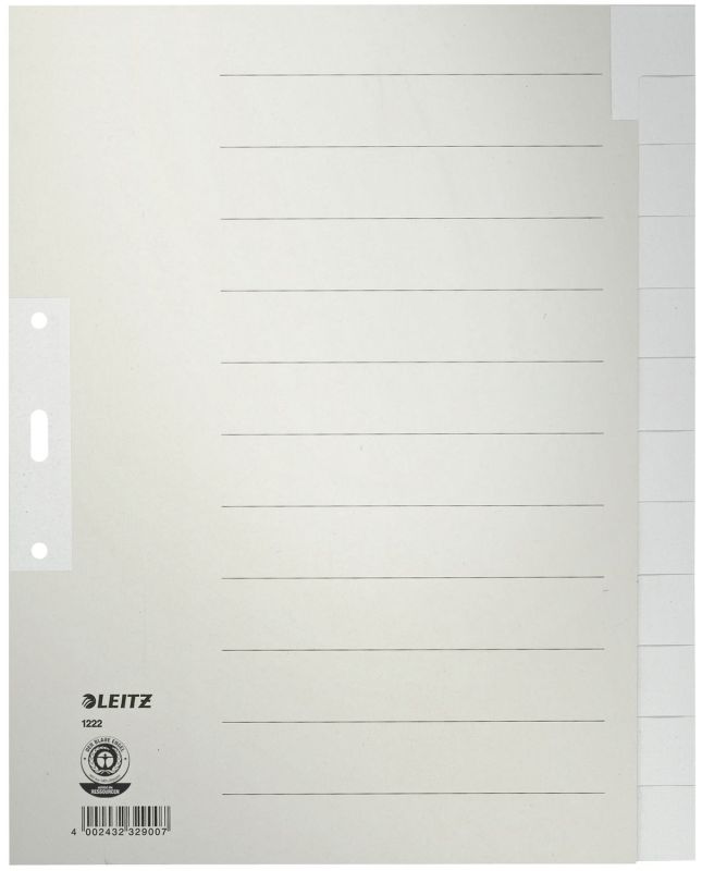 Leitz 1222 Register - Tauenpapier, blanko, A4 Überbreite, 12 Blatt, grau