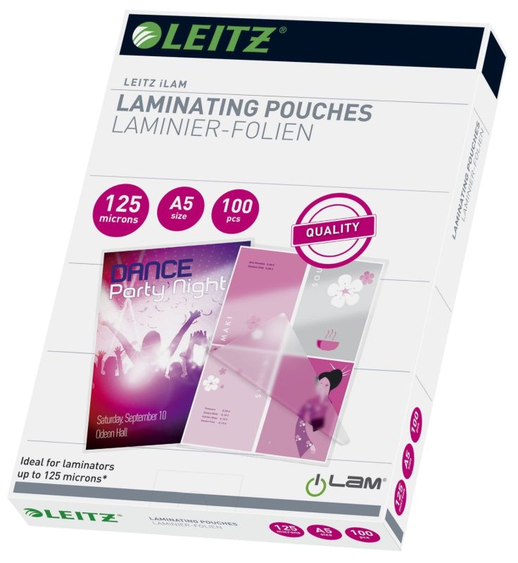 Leitz 33807 Folientasche - A5, glänzend, 125 mym, 100 Stück