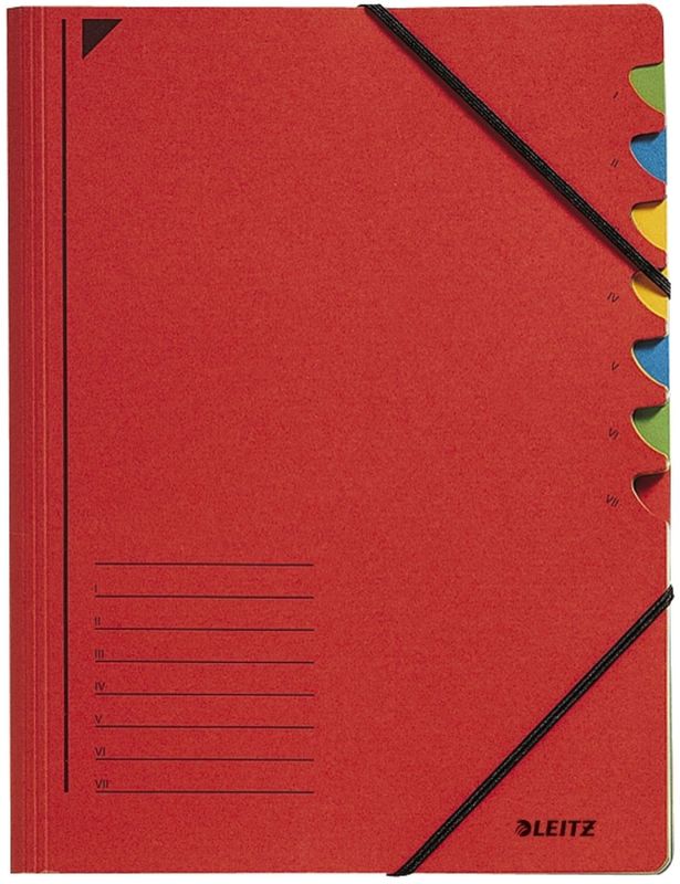 Leitz 3907 Ordnungsmappe - 7 Fächer, A4, Pendarec-Karton (RC), 430 g/qm, rot