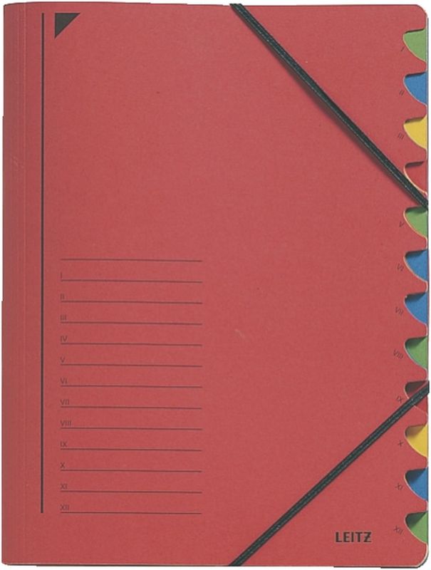Leitz 3912 Ordnungsmappe - 12 Fächer, A4, Pendarec-Karton (RC), 430 g/qm, rot